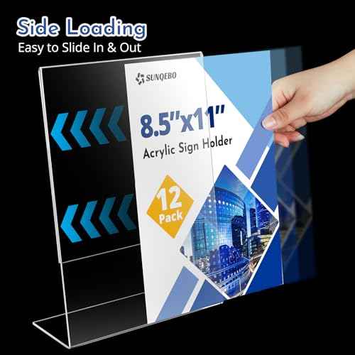 12 Pack Acrylic Sign Holder 8.5 x 11, Clear Desktop Acrylic Display Stands, L Shape Sign Holder, Plastic Flyer Stand for Displaying Posters Picture Flyers Menu