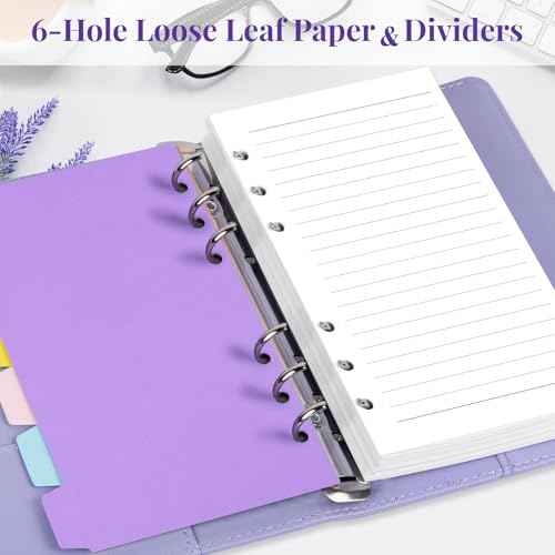 A5 Refill Paper Planner Inserts, 6-Hole Loose Leaf Paper, College Ruled Loose Leaf with Binder Dividers, Punched Notebook Refills for 6-Ring Refillable Binder, 240 Pages, White