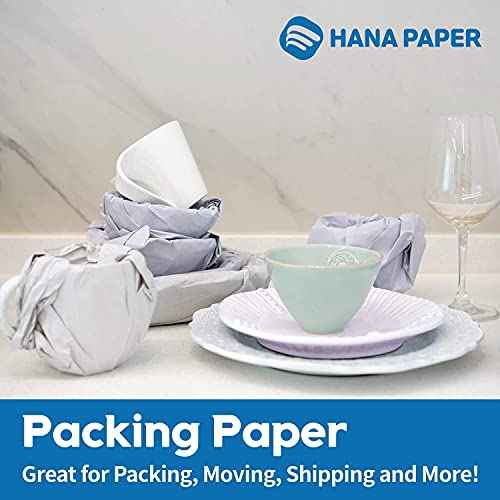 HANA PAPER 30.5" x 17" Large size (500 sheets, 17.6lb) Packing Paper Sheets for Moving, A grade of Newsprint paper for wrapping, storage, shipping. Box packaged. Ideal for wrap dish, glassware.