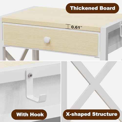 EasyCom 2-Tier Desktop Printer Stand with Large Drawer, Under Desk Storage with Wheels, Small Shelf with Storage for Paper Storage Printer Scanner Fax Home Office Use Beige