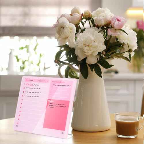 Desktop Thickened Acrylic Dry Erase Board to do List Planner Board£¬12"x10"£¬Tabletop Whiteboard with Stand£¬Frameless Pink Dry Erase White Board£¬for Office/Home/School