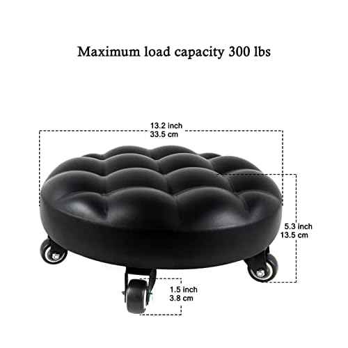 Rolling Stools with 5 Wheels Modern Low Roller Seat Stool for Home Office Men Wemen Girl Shop Salon Kitchen Garage or Sofa Foot Rest Black