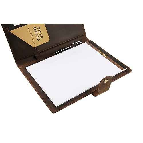Personalized Leather Portfolio for Men, Leather Padfolio for Women, Business Resume Portfolio Folder, Leather Notepad Portfolio Organizer, A4 Leather Folio Legal Pad Holder (Dark Khaki, Non-Custom)