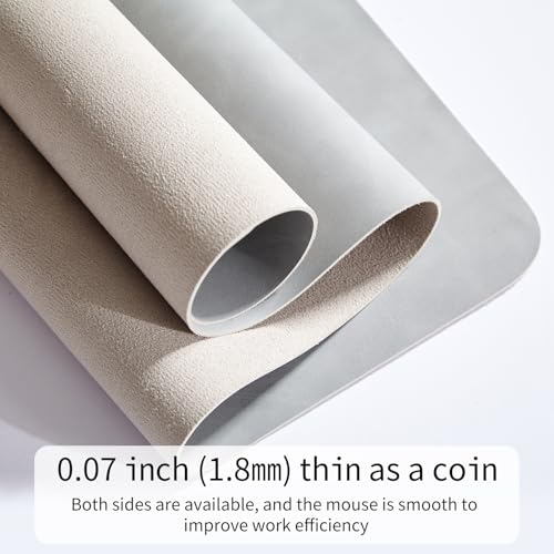 NUOYOU Light Grey Large PU Leather Desk Pad 80x40cm Waterproof Mouse Mat
