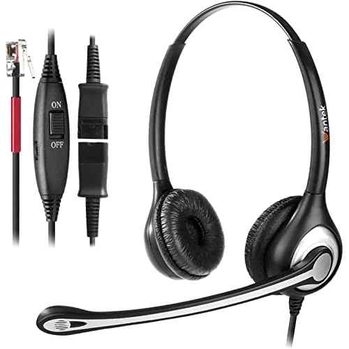 Wantek Phone Headset with Quick Disconnect Cord, RJ9 Office Telephone Headsets with Mic Noise Cancelling Compatible with Office Phone T21P T42S T46S T48S T27G T53W T54W