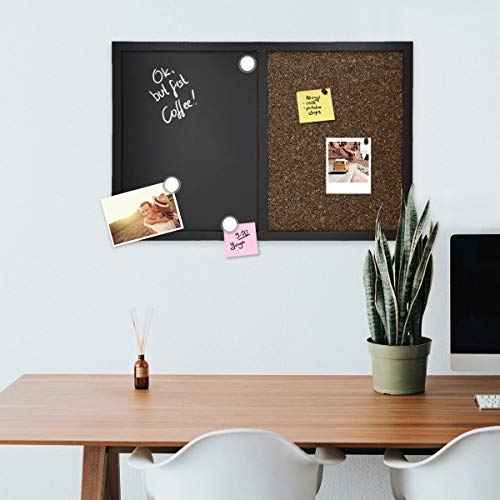 Navaris Combination Chalk and Cork Board - 16 x 24 in Magnetic Chalkboard Combo Framed Bulletin Board for Wall - Includes Chalk, Push Pins, Magnets
