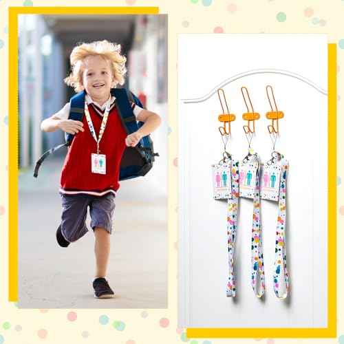 Ireer 8 Sets Bathroom Pass Restroom Passes, Unbreakable Bathroom Classroom Passes Durable Bathroom Tag with Key Holder Keychain Sign for Office Nurse Boy Girl (Polka Dot Style)