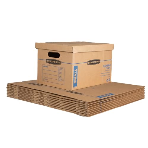 Bankers Box Small Moving Boxes 10-Pack with Reinforced Handles, Easy Assembly