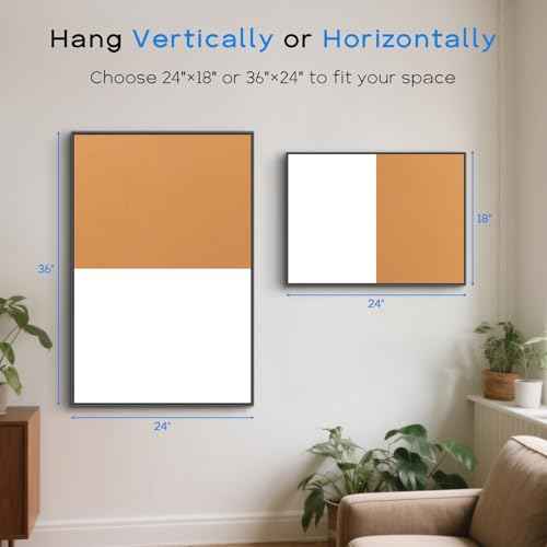 Magnetic White Board and Cork Board Combo, 24" x 18", Dry Erase Bulletin Board, Black Aluminum Frame, Wall Hanging, for Home Office and School