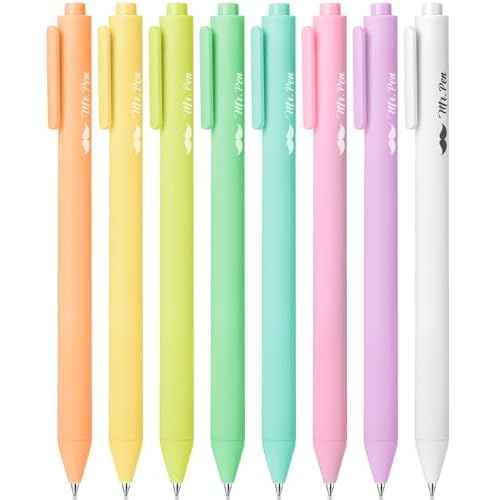 Mr. Pen- Retractable Gel Pens, 8 Pack, Color Ink Gel Pens Fine Point, Macaron Pastel Colors, 0.7mm Gel Pens Fine Point, Retractable Pens, Cute Pens, Aesthetic Pens for Journaling Fine Tip Pens