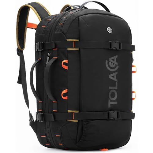 Tolaccea Travel Laptop Backpack, Large Carry on Backpack Flight Approved Convertible Duffle Luggage Bag Daypack Work Business Rucksack Fits 16" Laptop for Men Women 3 Carrying Ways, 40L-50L Expandable