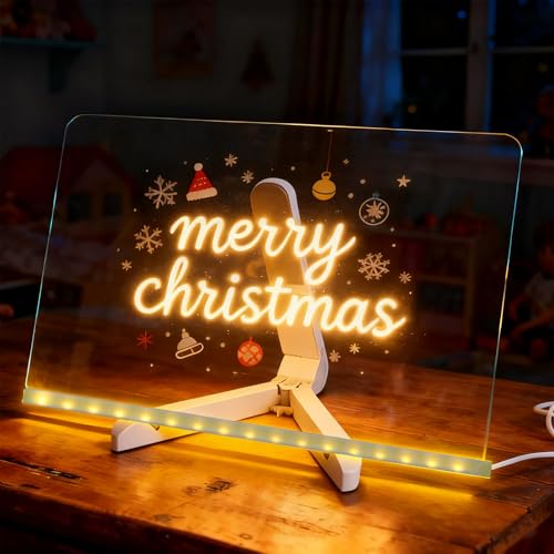LED Glass Drawing Board for Kids, 11.8"x7.9" Glowing Glass Message Board, Includes Led Note Board, 12 Markers, Stand, Spray Bottle, Adapter, Perfect for Art & Notes, Great Gift for Kids