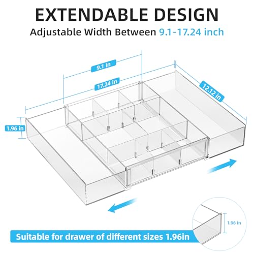 Marbrasse Clear Expandable Desk Drawer Organizer with 10 Adjustable Compartments