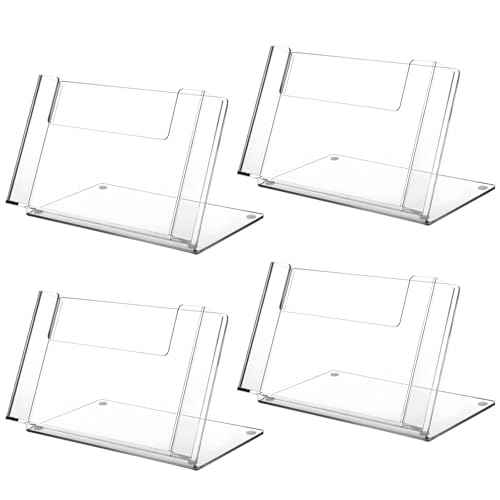OMISTAR 4 PCS Postcard Brochure Holder Organizer, 6.4 x 4 Inch Acrylic Postcard Display Holder, Stand Clear Greeting Card Display Brochure Holder for Desk Table Home Office (4PCS-A)