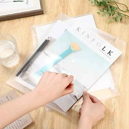 Zhehao 100 Pcs Clear Envelopes with Snap Button Closure A4 Letter Size Plastic Envelope Folder Poly Document File Folders for Home Office(Clear,Simple Style)