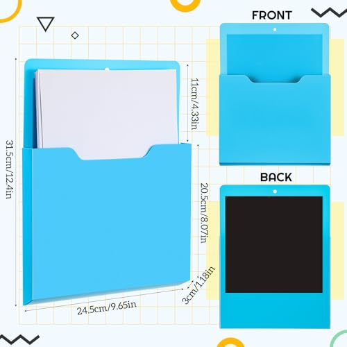 8 Pack Magnetic File Paper Holder High Design Pocket Magnetic Wall File Organizer Hanging Refrigerator Magazine Mail Letters Paper Holder for Teacher Office Classroom Supplies(Classic Color)