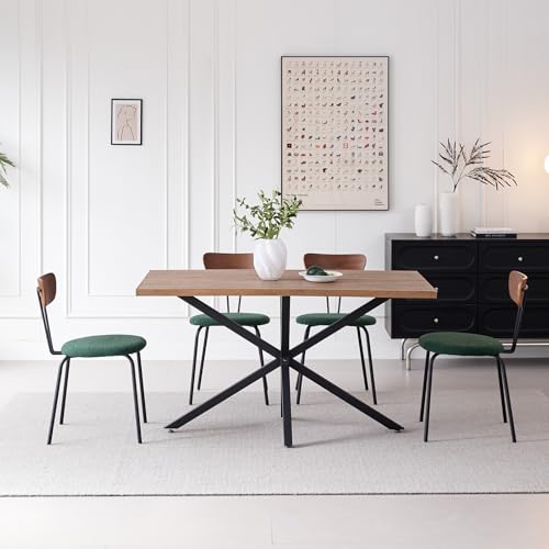 Set of 4 Stackable Dining Chairs with Green Fabric Cushions – Lecafur HL