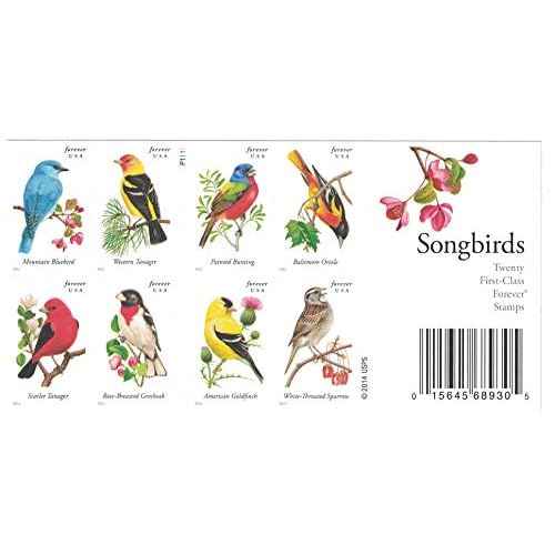 USPS Songbirds Forever Stamps - Booklet of 20 Postage Stamps