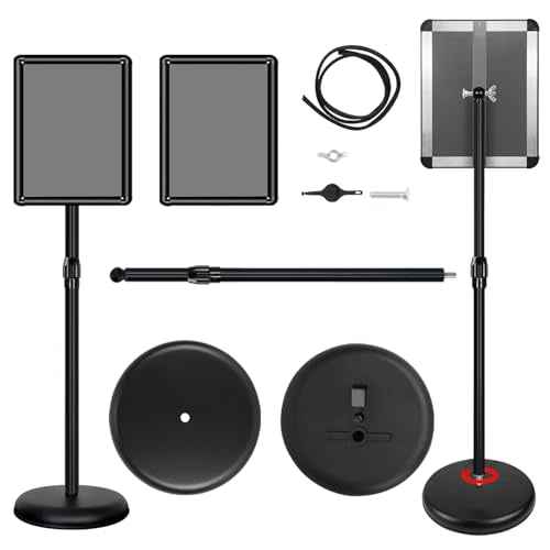 Poster Stand Holder Adjustable Pedestal Floor Standing Sign Holder Vertical and Horizontal View Sign Display, Aluminum Snap Open Frame with Safety Corner (2P-Black-11x17)
