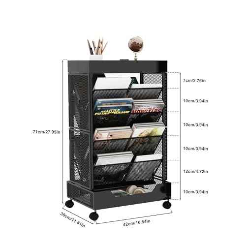 UMDONX Rolling Book Cart Double-Sided Large Capacity Bookshelf on Wheels for Home, Office, Classroom ? Holds A4, Letter, and Legal-Size Documents