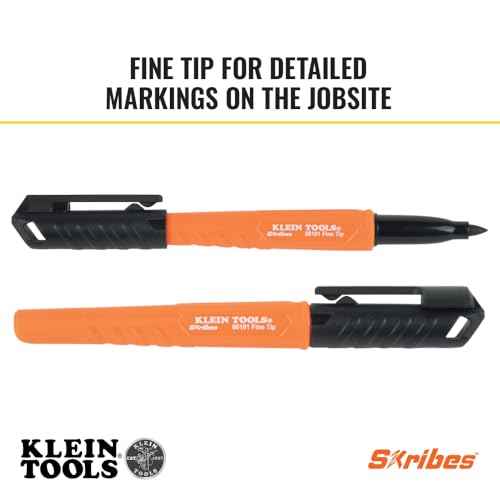 Klein Tools 8610112 Skribes Fine Tip Permanent Markers, Professional-Grade Ink, Multi-Surface Jobsite Marker for Wet, Dry and Oily Surfaces, Black, 12-Pack