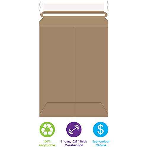 Aviditi 6 x 8" Stayflats Brand Rigid Flat Mailers, Kraft (Pack of 100) Photo Document Mailers, Peel & Seal Closure, Tear Strip Easy Opening.