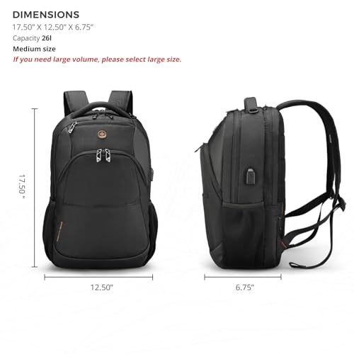 Swissdigital Design Travel Laptop Backpack, College Laptops Backpack with USB Charging Port for Men and Women Fits 16 Inch Notebook, Black | ANDWIL