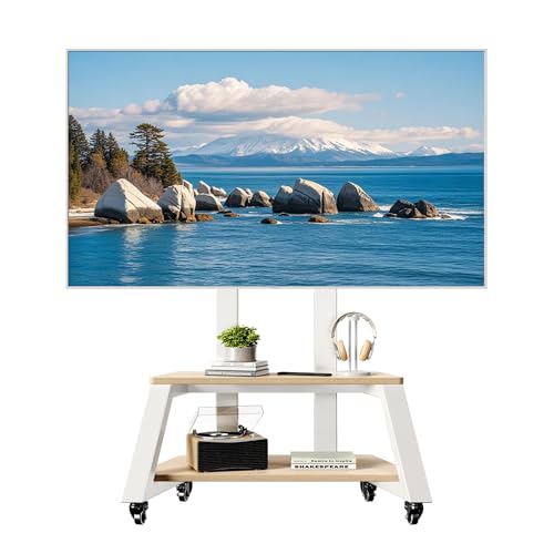 BEISHI White Mobile TV Stand Cart for 32-86 Inch TVs, Rolling TV Cart