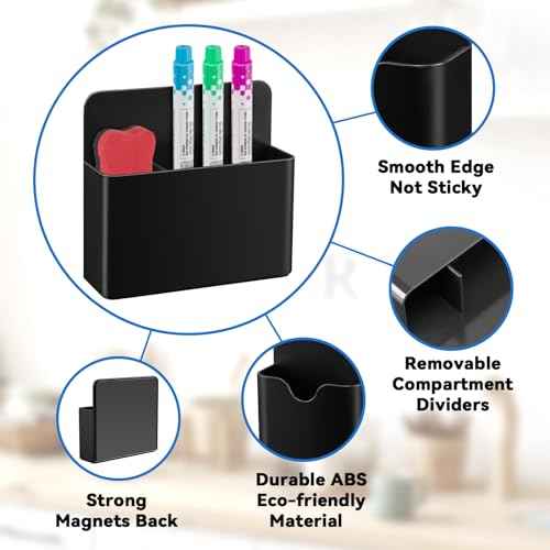 Magnetic Pen Holder for Refrigerator,2Pack Magnetic Dry Erase Marker Holder,Magnetic Pencil Holder for Refrigerator,Whiteboard,Locker Accessories£¨Black£©