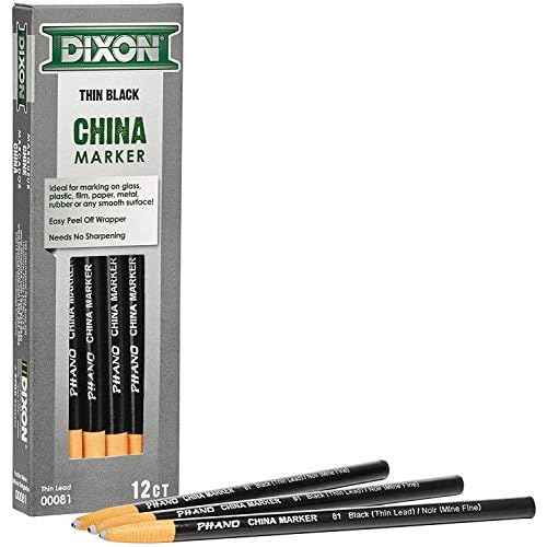 DIXON Industrial Phano Peel-Off China Marker Pencils, Thin, Black, 6 Dozens