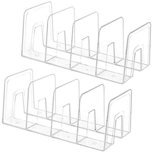 Clear Desktop Book Organizer, Creative Book Stand, Divider Bookshelf for Home School and Office, Non-Acrylic Stand Bookshelves (4 Sections), Transparent, Pack of 2