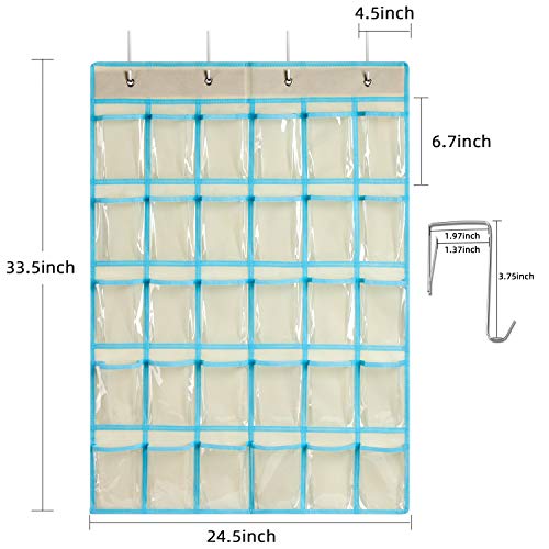 KEEPJOY Beige Classroom Pocket Chart Organizer with 30 Clear Pockets & Number Stickers - Cell Phone and Calculator Holder, 33.5 x 24.5 Inch, 1 Pack