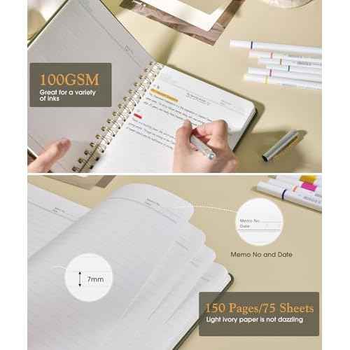 Lined Spiral Journal Notebook, A5 Hardcover Spiral Journals for Women Men, 150 Numbered Pages Spiral Bound Notebook, 100 GSM College Ruled Notebooks for Work, Note Taking 5.75" x 8.38", Olive Green
