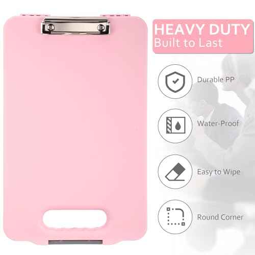 Fainne 6 Pcs Heavy Duty Clipboard with Storage and Handle Plastic Compartments Built-in Pen Holder Large Capacity Foldable Clipboard with Storage and Clip, 9.8x15.3(Pink)