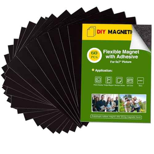 Adhesive Magnet Sheets for 5x7 Pictures(Pack of 60),Magnetic Adhesive Sheets,Photo Magnets for Home/Classroom/Fridge
