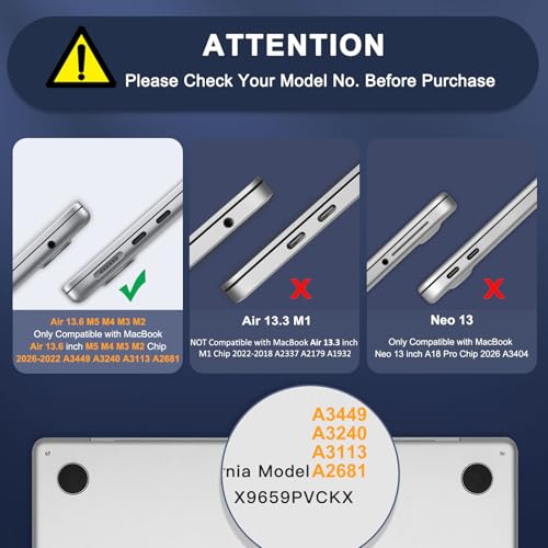 MOSISO Crystal Clear MacBook Air 13 Inch Case Compatible with M2 M3 M4 M5 Models