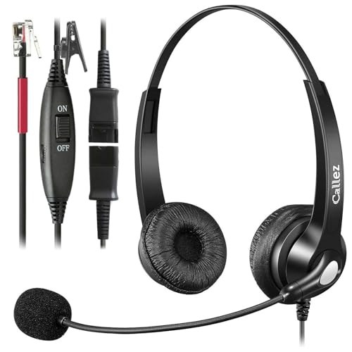 Callez Yealink Phone Headset with Quick Disconnect Cord, RJ9 Office Telephone Headset with Mic Noise Cancelling Compatible with Yealink T54W T33G T46S T42S T21P T20P Avaya 9608 9611 Grandstream Snom