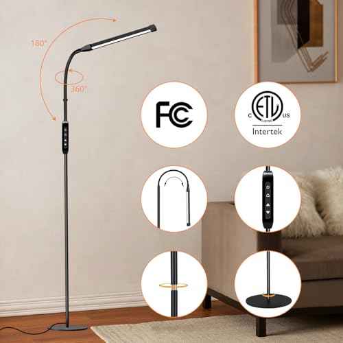 Led Floor Lamp with Remote, Adjustable Standing Lamp for Eyelash Extensions, Office Brightness Lamp Tattoo Light Eye Caring Reading Bedroom Lamp Makeup Light