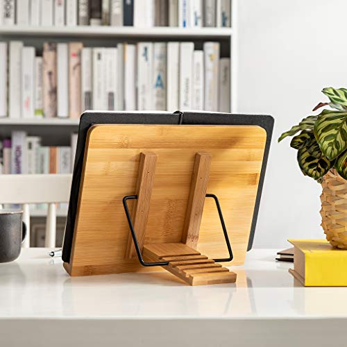 Wishacc Bamboo Book Stand 13.2 x 9.2 Inch Adjustable Foldable Cookbook & Tablet Holder