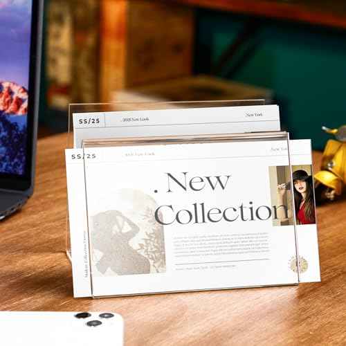 Vicenpal 12 Pcs Clear Acrylic Postcard Holder Business Card Holder Greeting Card Display Clear Business Card Stand Rack for Index Card Organizer Desk Table Home Office School, 6 x 4.25 x 4.5 Inch