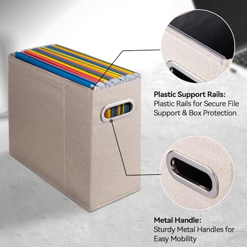 ComfortKeeper 4 Pack Letter Size File Organizer Storage Boxes Beige Collapsible