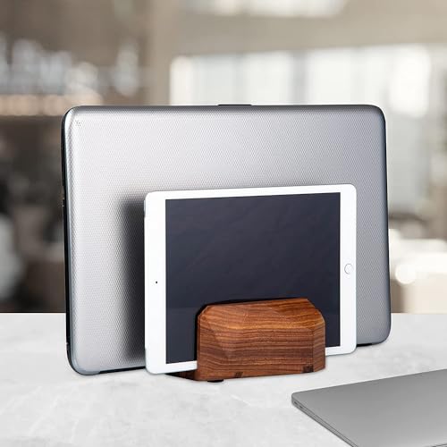 Width Adjustable Vertical Laptop Stand for Desk, Laptop Holder to Dock MacBook, MacBook Pro and Other Laptops, Versatile Vertical Laptop Docking Solutions - Indian Rosewood