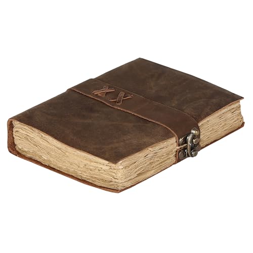 Vintage Leather Journal Handmade Buffalo Non-Refillable Deckle Edge Paper ? Leather Bound Journal for Women Men Vintage C-Lock Closure Ideal for Writing & Travel for Artists