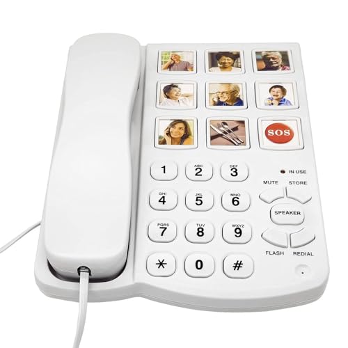 Corded Phones for Seniors - 9 One-Touch Memory Speed Dialing Desktop Landline Telephone for Office, Front Desk, Home, Hotel