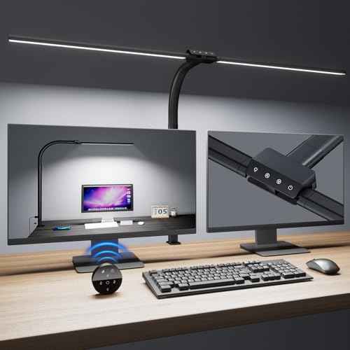 Desk lamp,LED Desk Lamps for Home Office,Eye-Care Architect Lamp for Desk with Clamp,Dual Screen Computer Monitor Gooseneck Smart Light:24W100 Lighting Models Adjustable Table Lamp for Study Drafting