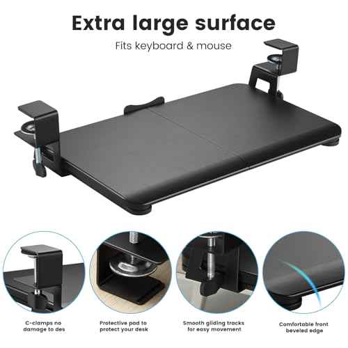 Keyboard Tray Under Desk, Slide Out Computer Keyboard & Mouse Tray with C Clamp-on Mount Easy to Install,24" W£¨Including Clamps£© X 12"D Small Size,Black