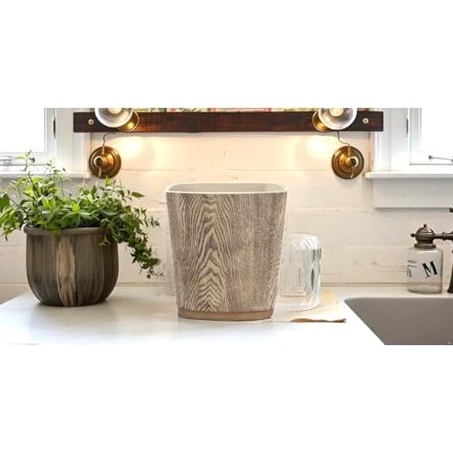 Hymmah Bathroom Trash Can 1.8 Gallon(7 Liter) Small Kitchen Garbage Can,Decor Wastebasket for Bedroom Office,Resin Hand-Carved