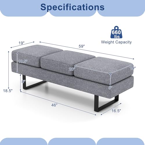 GIANTEX 3-Seater Waiting Room Chair Bench, 660 Lb Capacity, Upholstered Guest Bench