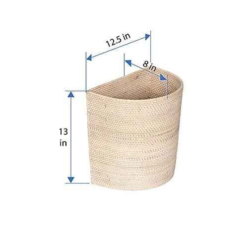 KOUBOO Laguna Half-Moon Rattan Waste Basket ? Decorative Trash Can for Bathroom, Bedroom, Kitchen & Office ? Boho Home Decor, Small Wicker Basket for Trash Storage, Off-White/Latte