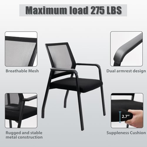 KLASIKA Desk Chair No Wheels - Fixed Back Ergonomic Guest Chair with Lumbar Support, 2.7" Thick Seat, Black